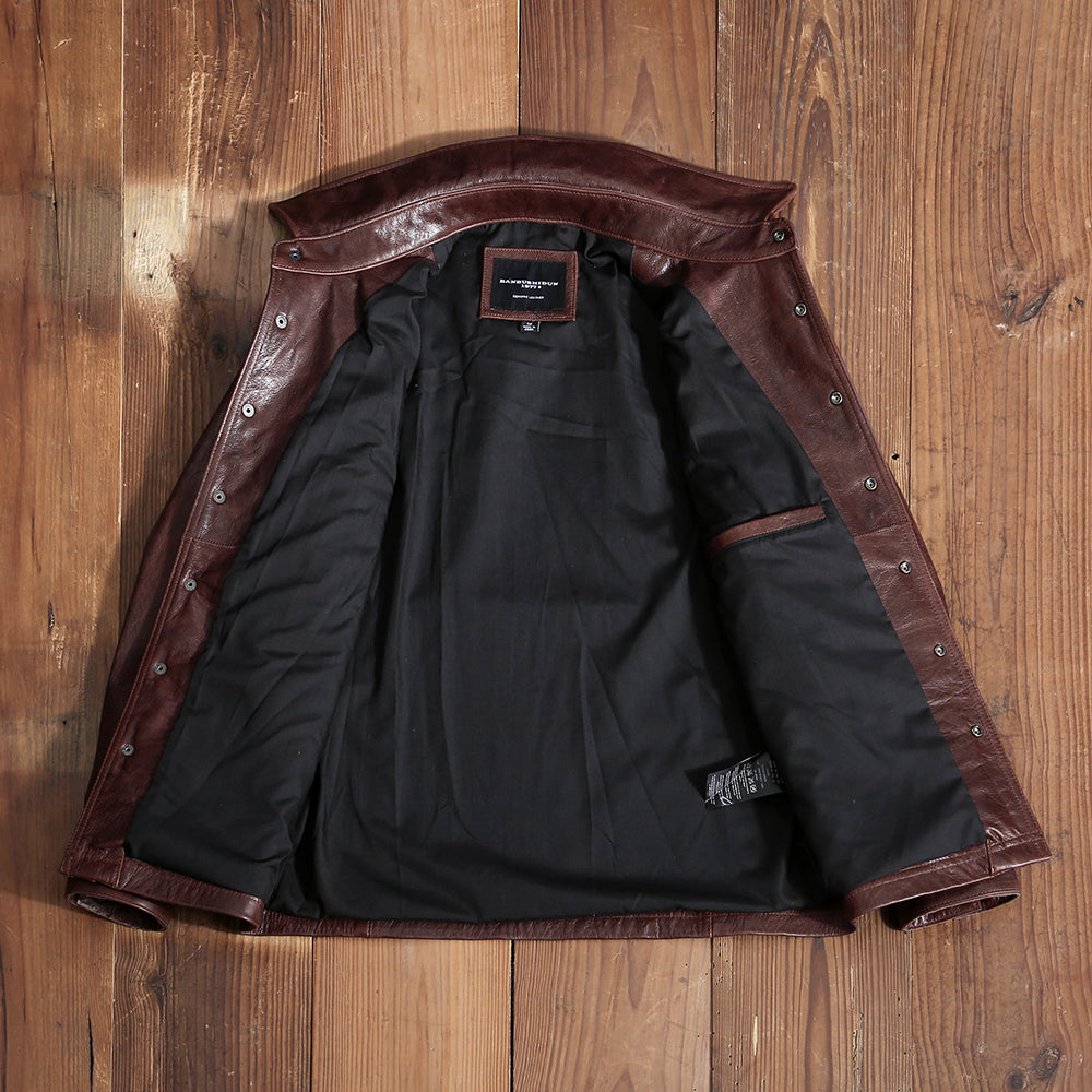オイルワックス加工カウレザーウエスタンシャツ★M~4XL