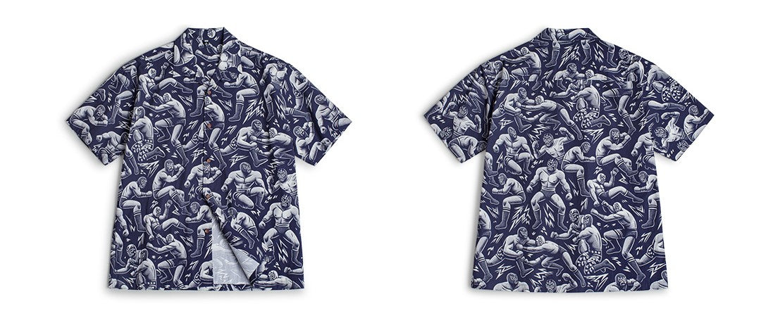 ▲覆面レスラー総柄 アロハシャツ▼S~2XL