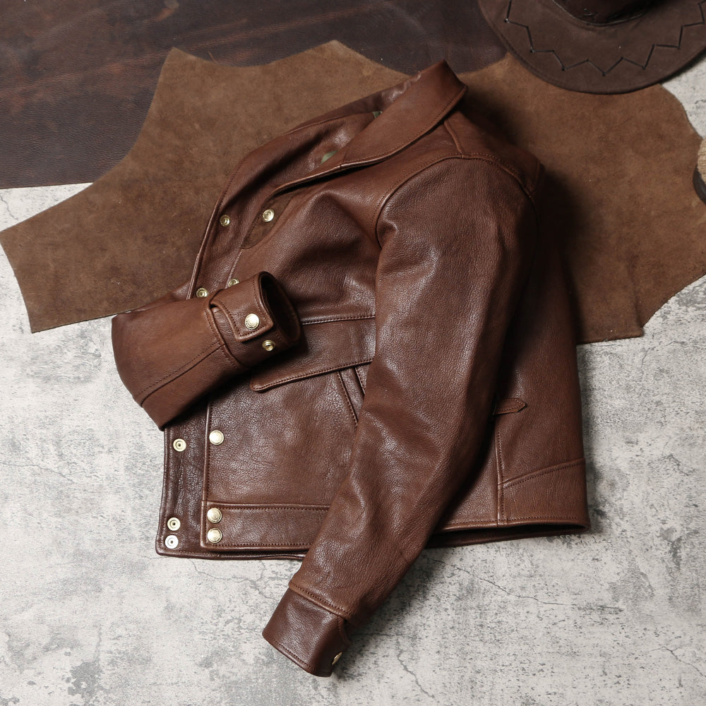 ★VINTAGE復刻デザイン ゴートレザーショールカラー コサックジャケット★XS~3XL