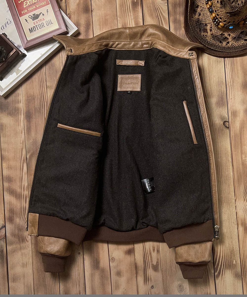 1.7mm極厚◇◇ヴィンテージ復刻 オイルフィニッシュカウレザーA-2ジャケット◇◇M~5XL