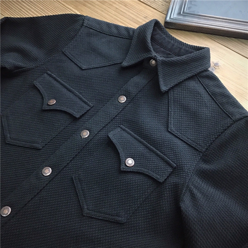 ◆ヴィンテージ風 刺し子 剣道着 風合いあるテクスチャーのコットン 14オンス 厚手メンズ シャツ◆M~3XL