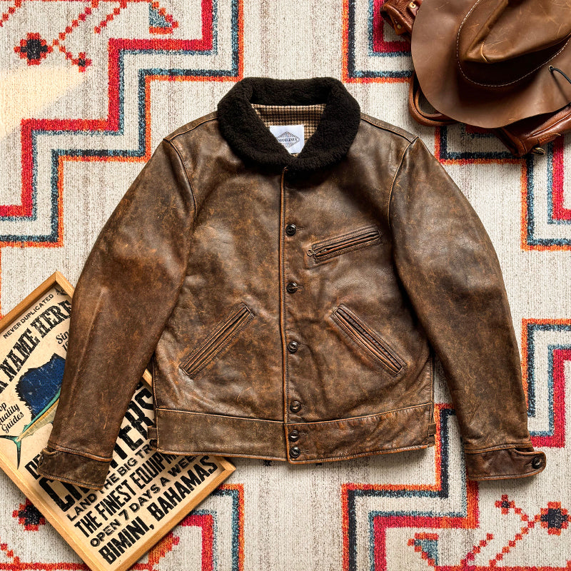 完璧なヴィンテージ加工★茶芯カウレザー×ムートン BILLINGS JACKET★ブラウン XL~4XL