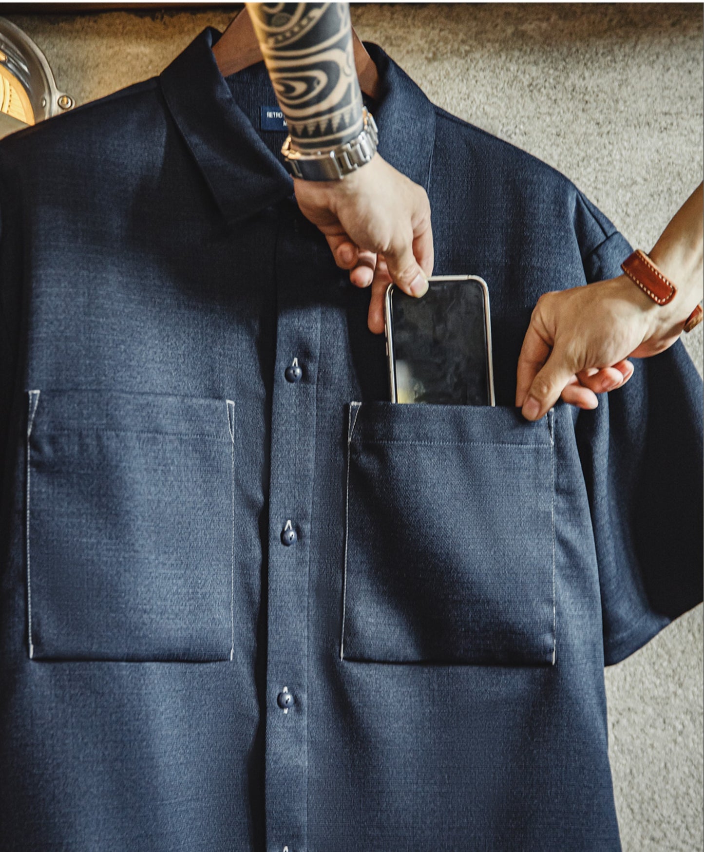 2色展開表情豊かなテクスチャー★ビッグシルエットシャツ★S~3XL
