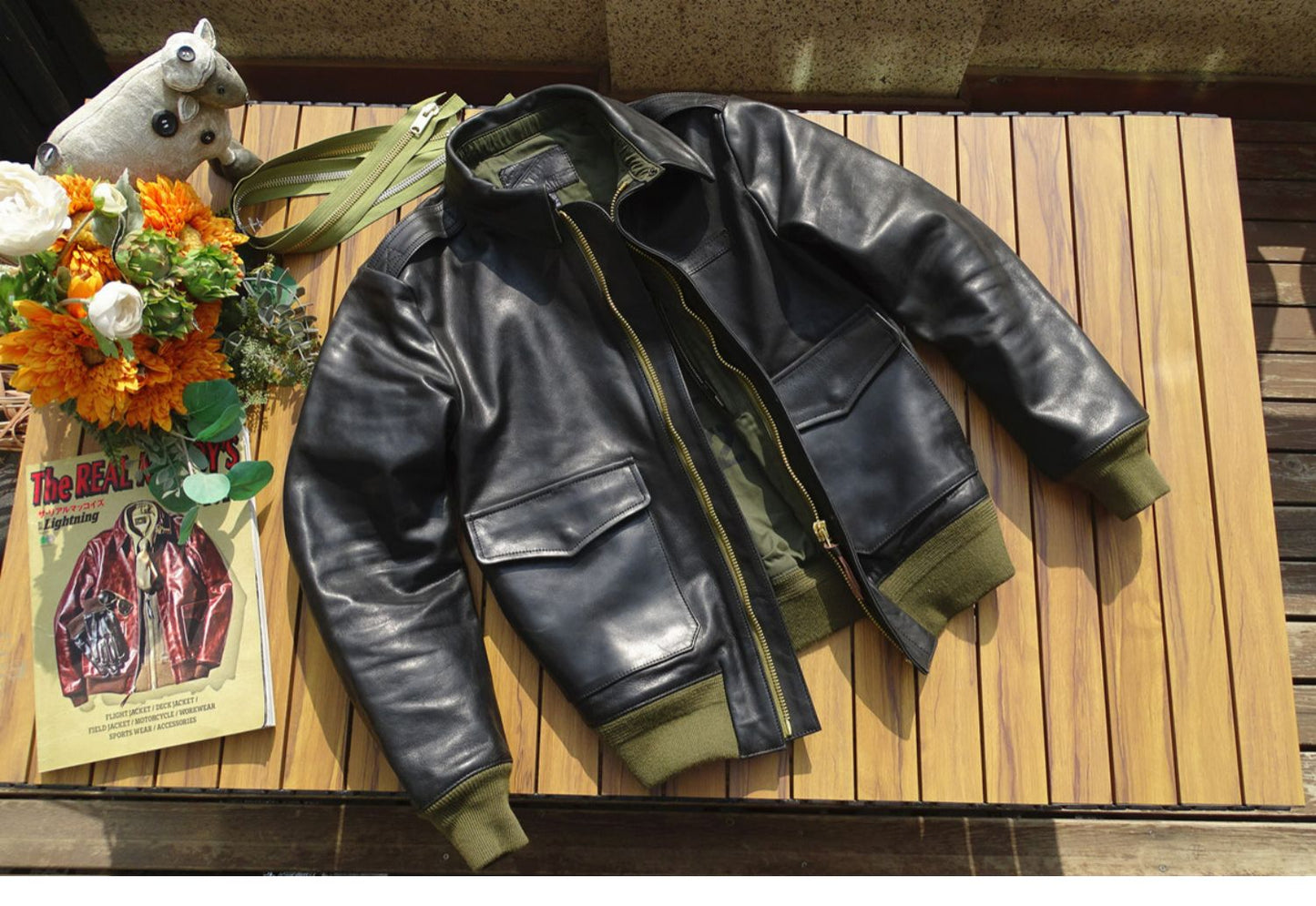 イタリア産植物タンニン鞣しカウレザー使用△ヴィンテージ復刻 A-2ジャケット▽