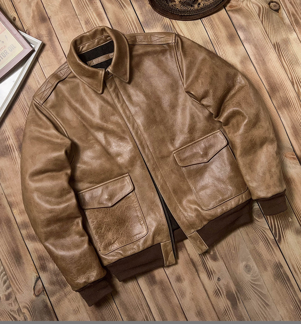 1.7mm極厚◇◇ヴィンテージ復刻 オイルフィニッシュカウレザーA-2ジャケット◇◇M~5XL