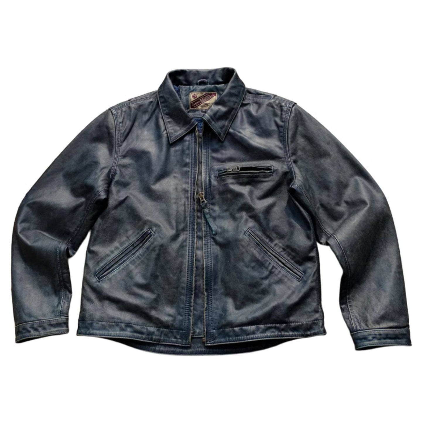 昨シーズン物売り切りSALEプライス◆1930's VINTAGE復刻デザイン茶芯 ネイビーカウレザー スポーツジャケット◆S~5XL