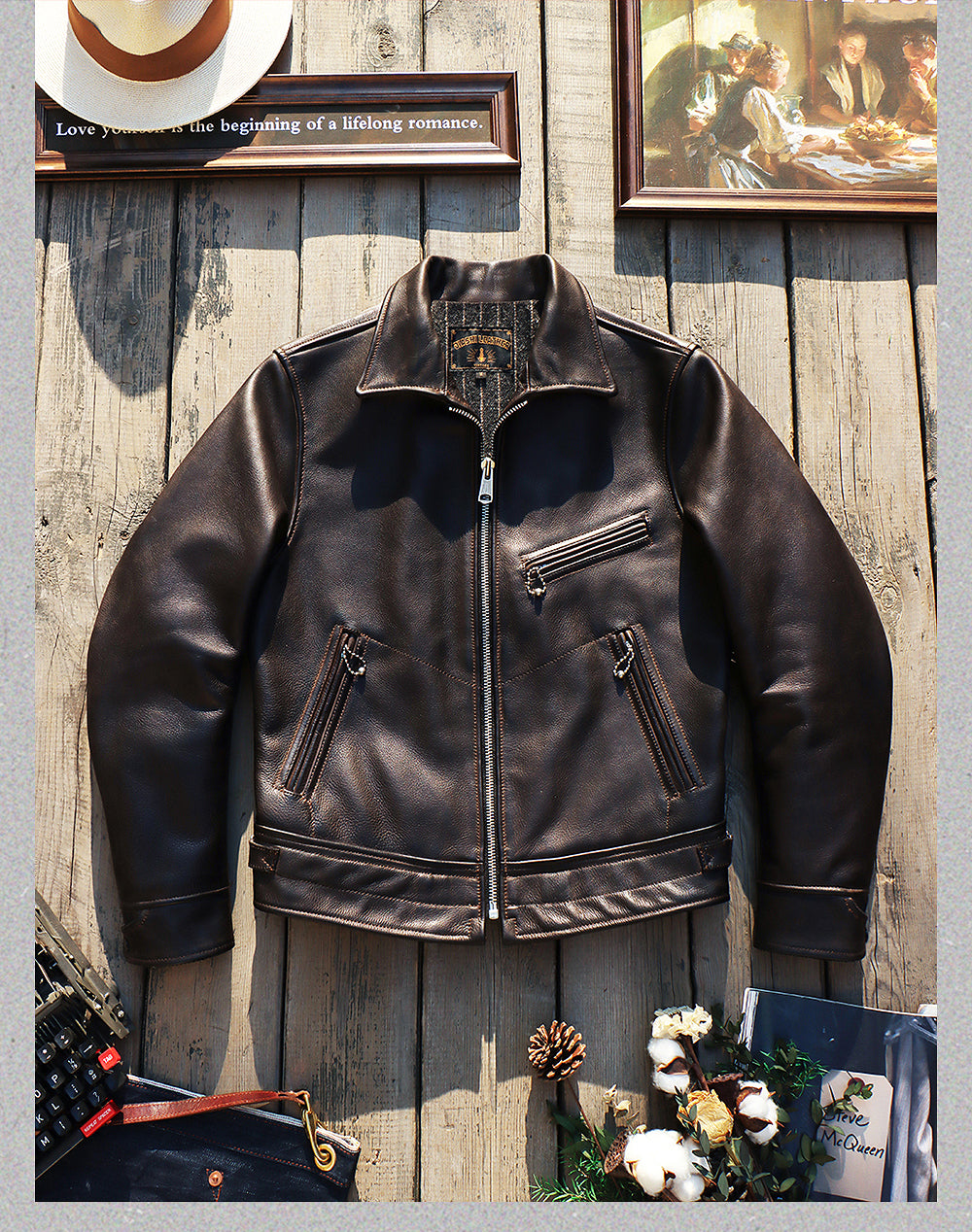カウレザー シングルライダース ジャケット S~4XL