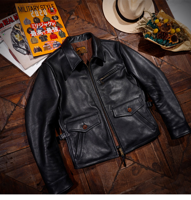 1930's VINTAGE復刻デザイン 水染1.4mm アメリカ産カウレザー使用 シングルライダースジャケット S~4XL