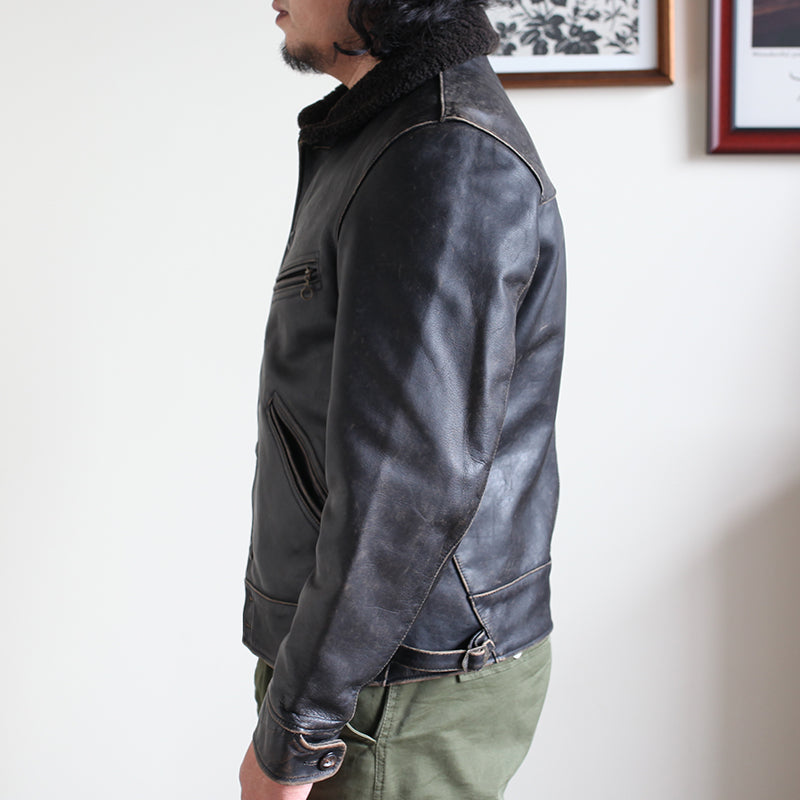 完璧なヴィンテージ加工★茶芯カウレザー×ムートン BILLINGS JACKET★ブラック XL~4XL