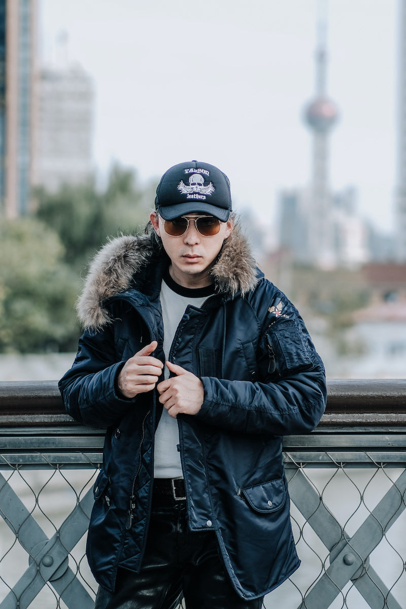 たっぷりファーに中綿で防寒性抜群★ヴィンテージ復刻 N-3Bフライトジャケット★M~3XL NAVY