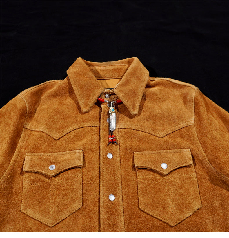 ★カウレザー スウェード ウエスタンシャツ★S~4XL