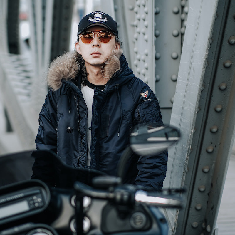 たっぷりファーに中綿で防寒性抜群★ヴィンテージ復刻 N-3Bフライトジャケット★M~3XL NAVY