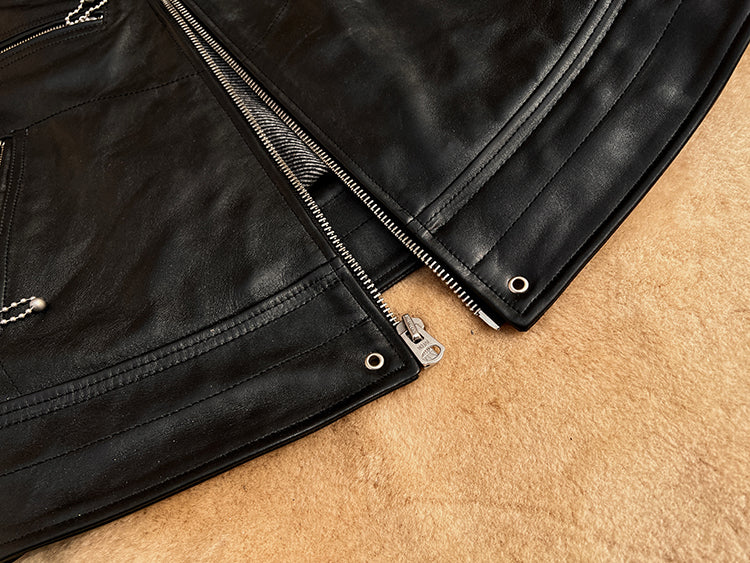 ◇ヴィンテージ復刻 ボールチェーン使用 ホースハイドレザー シングルライダースジャケット◇M~5XL