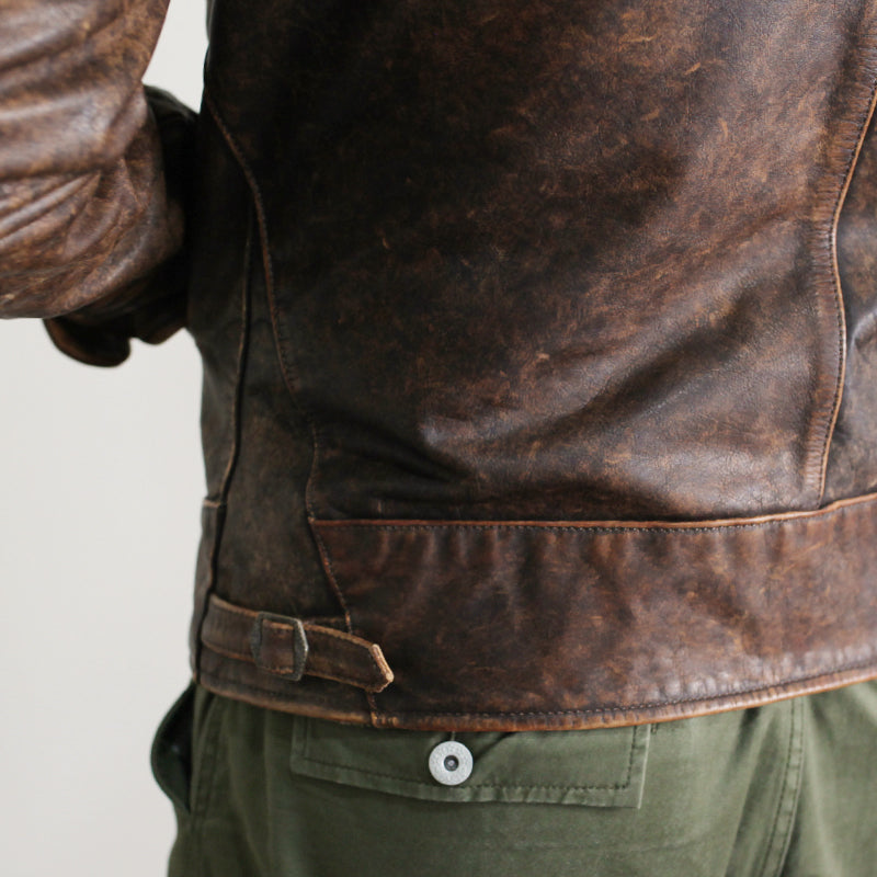 完璧なヴィンテージ加工★茶芯カウレザー×ムートン BILLINGS JACKET★ブラウン XL~4XL
