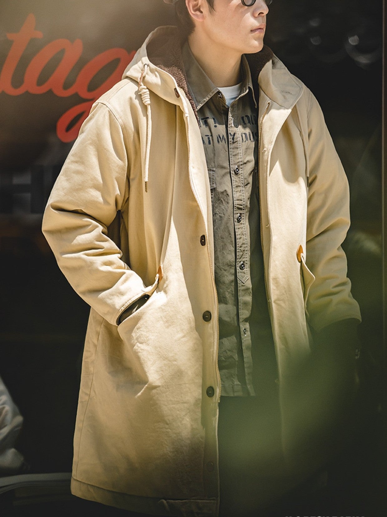 ボアライナーで暖か★N2 デッキコットンコートフード付き★S~2XL