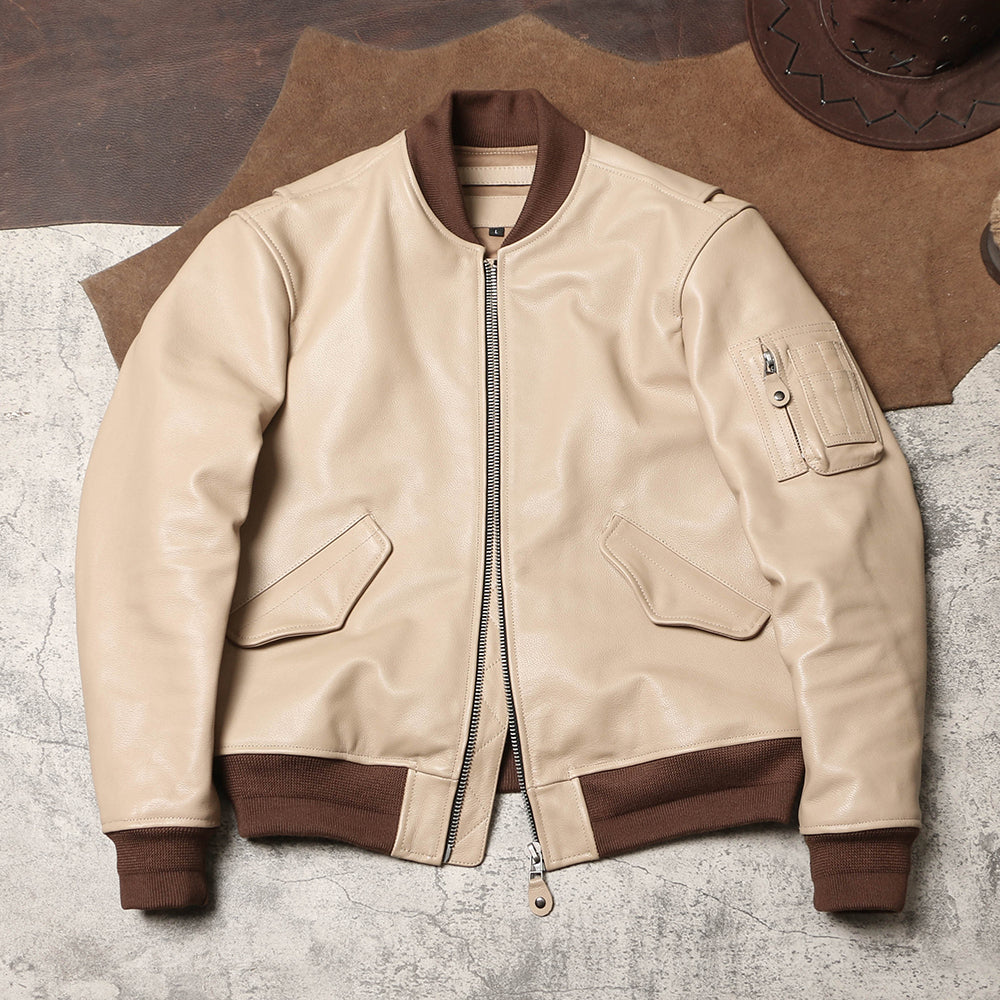 カウレザー MA-1 フライトジャケット クリーム M~4XL