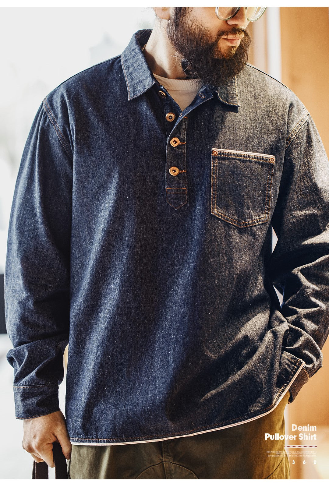 ★ヴィンテージ復刻セルビッチデニムプルオーバーシャツ★S~2XL