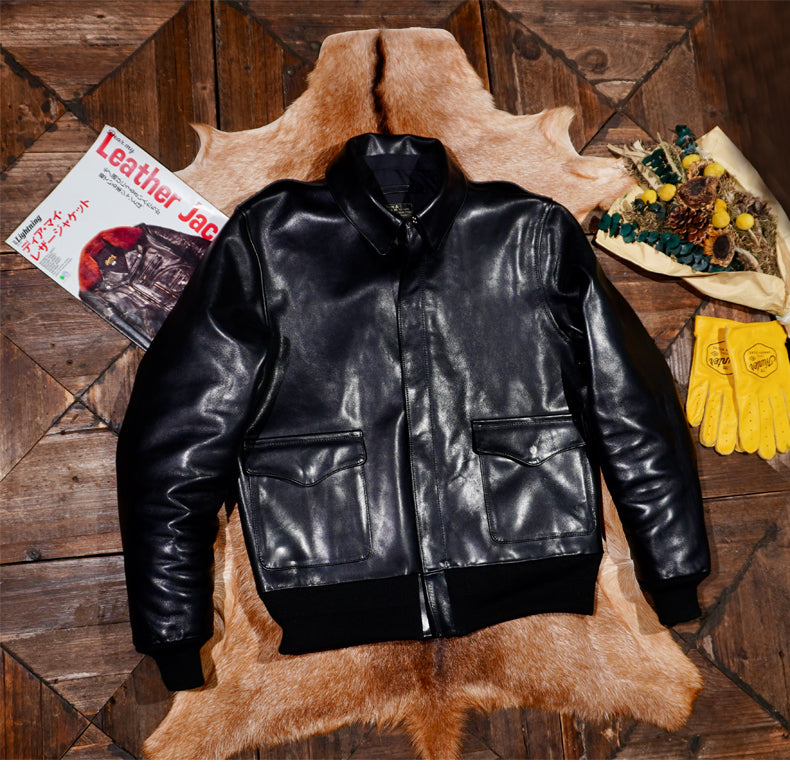 △ヴィンテージ復刻 植物タンニン鞣しホースハイドレザー A-2ジャケット▽S~5XL