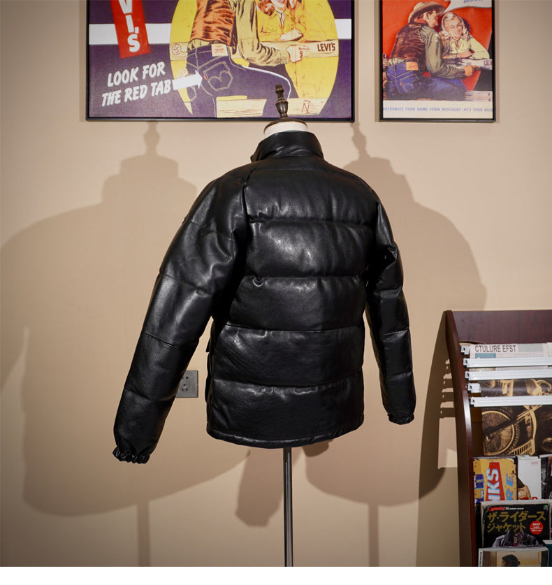 ◇イタリア産カウレザー使用 ブラックレザーダウンジャケット◇ S~4XL