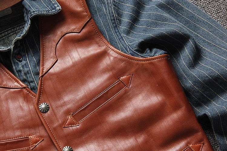 4種の表情★レザーウエスタン ベスト★M~6XL