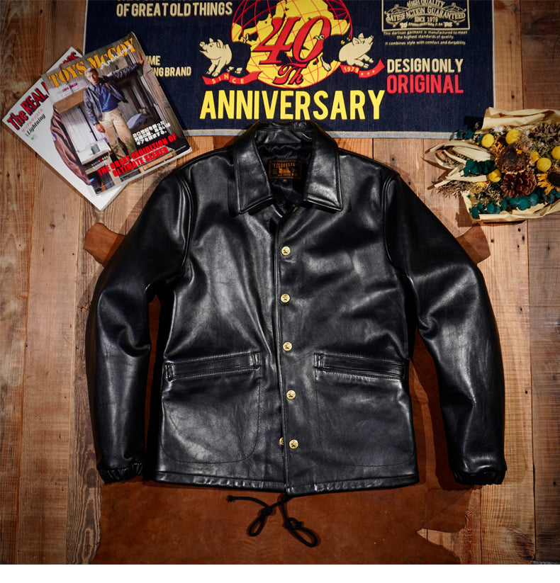 オイルワックス ホースハイドレザー使用★ヴィンテージデザイン レザーコーチジャケット★S~4XL