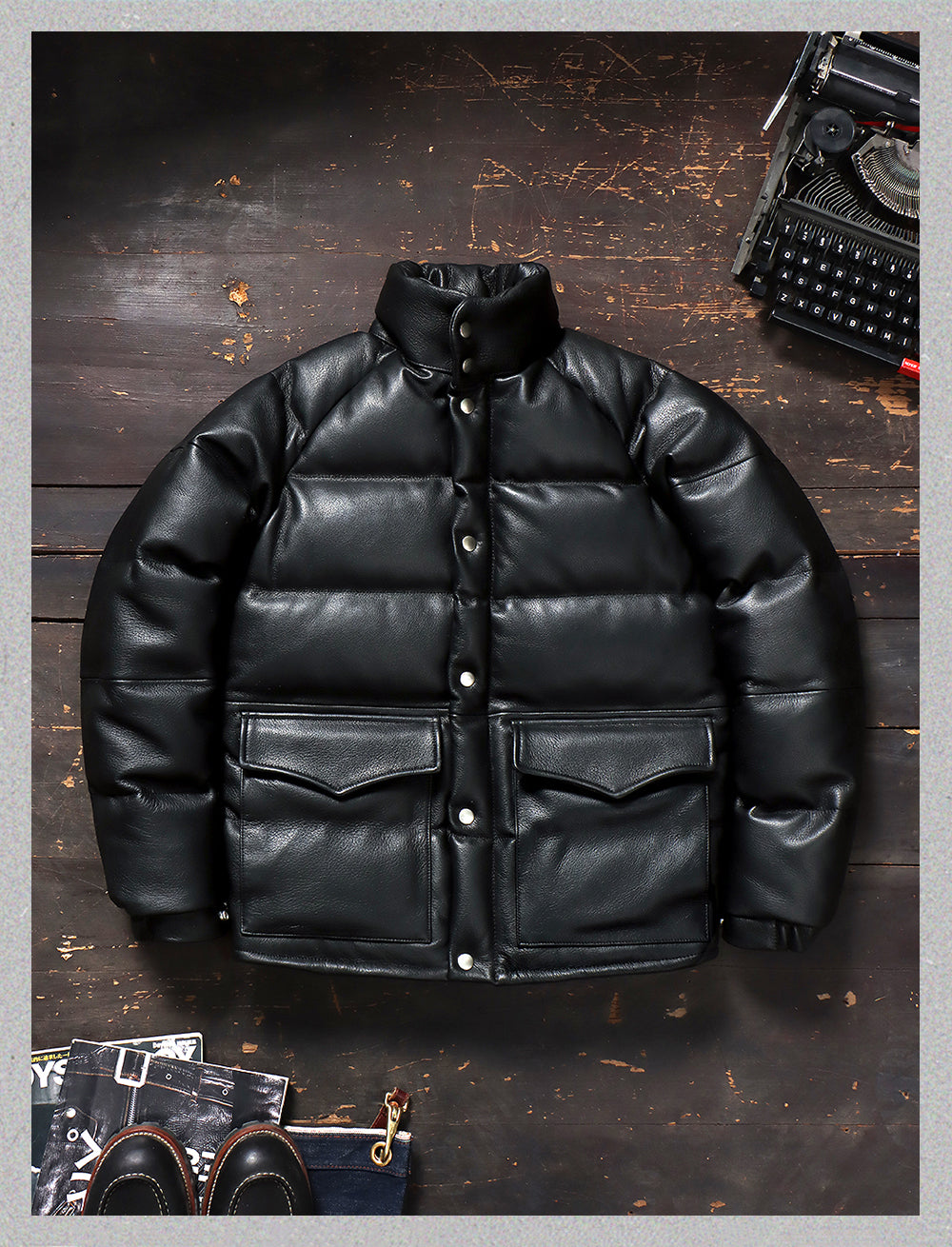 ◇ゴートレザー ブラックレザーラグランダウンジャケット◇ M~4XL