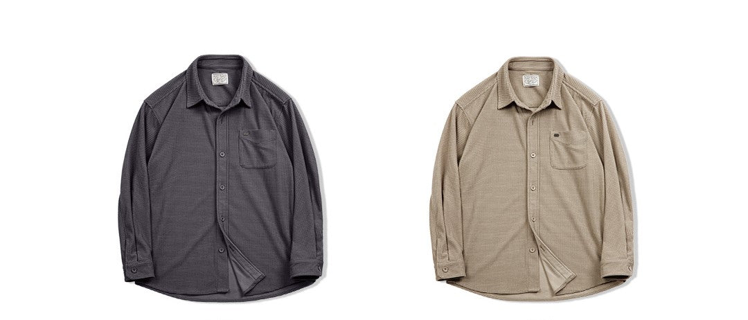 表情豊かなテクスチャー★ワッフル地 リラックスワークシャツ★M~2XL