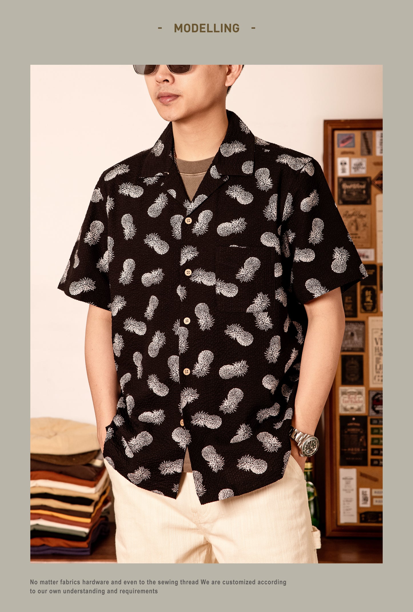 △コットン 半袖 パイナップル柄アロハシャツ▽S~3XL