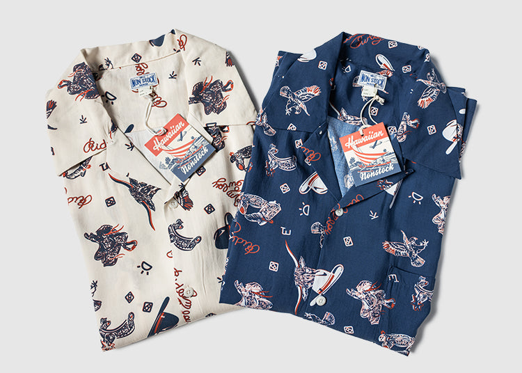2色展開★レーヨン使いで落ち感GOOD★チェーンステッチ ウエスタンパターン アロハ シャツ★S~2XL