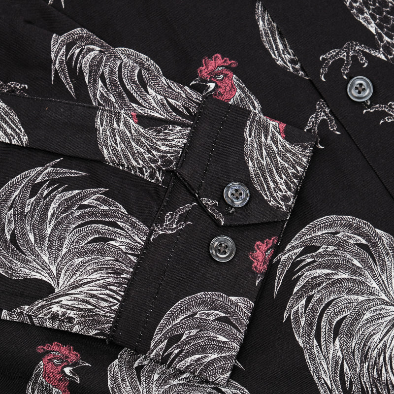 2色展開◆鶏柄がクール◆ヴィンテージ復刻 色気のある テンセル×コットン柄シャツ◆S~XL
