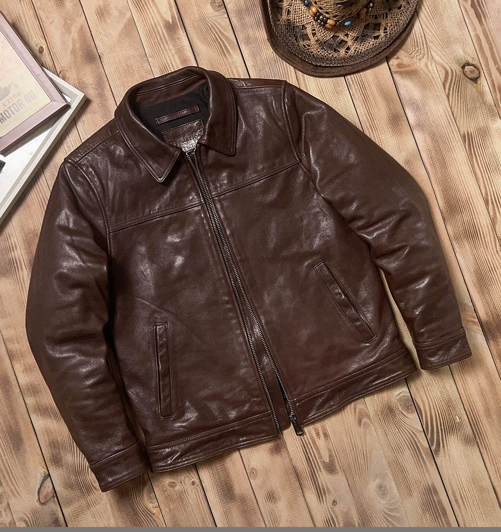 SALEプライス★VINTAGE復刻デザイン 植物タンニンなめし ゴートレザー シングルライダースジャケット★M~5XL ブラウン