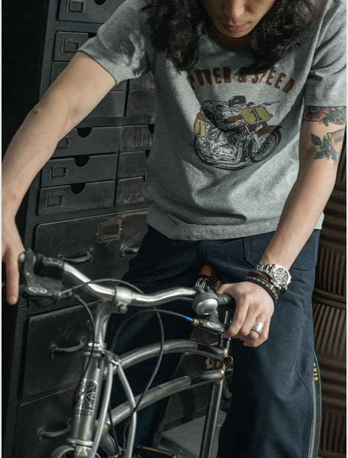 2色展開◆色味、プリントの雰囲気もGOOD◆ヴィンテージ復刻 POWER&SPEEDバイクTシャツ◆S~2XL