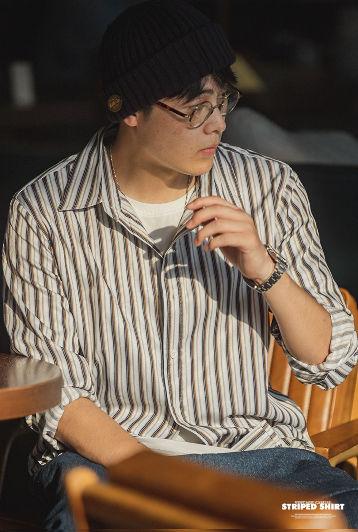 レザージャケットのインナーにも★絶妙なストライプ柄シャツ★S~2XL