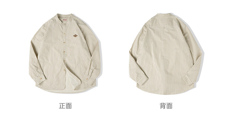★程良いゆったり感★今年も気分のバンドカラーピンストライプコットンシャツ★S~2XL