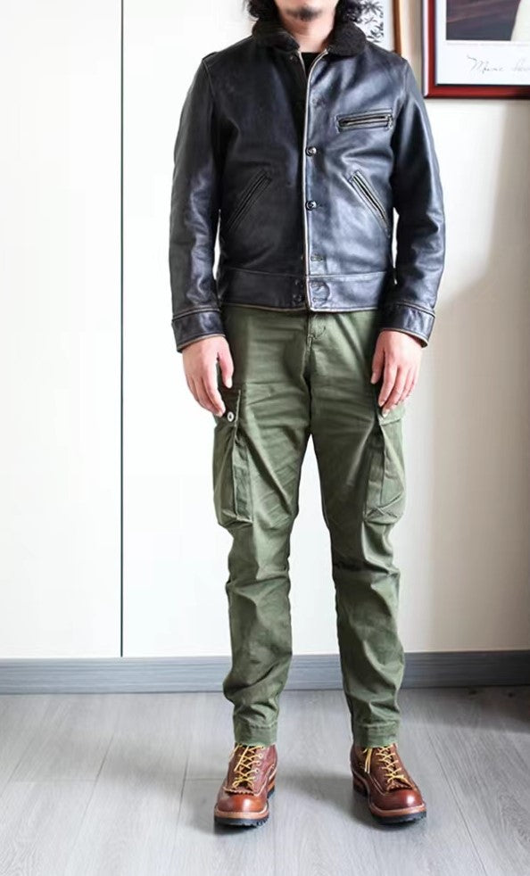 完璧なヴィンテージ加工★茶芯カウレザー×ムートン BILLINGS JACKET★ブラック XL~4XL