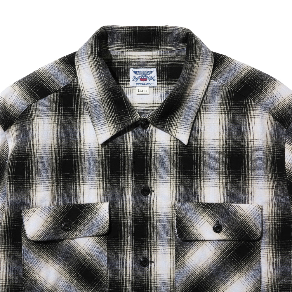 2色展開△ヴィンテージ復刻 コットンネル オンブレチェックシャツ▽S~XL