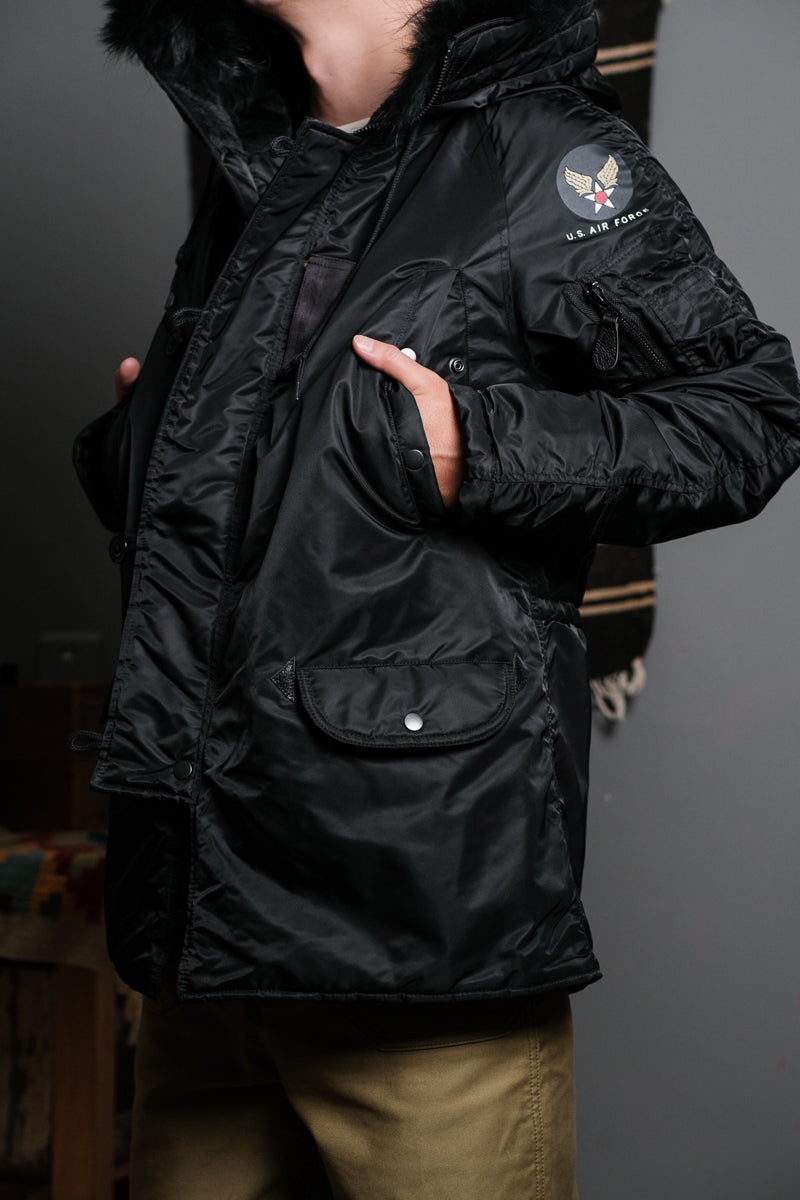 たっぷりファーに中綿で防寒性抜群★ヴィンテージ復刻 N-3Bフライトジャケット★M~3XL black