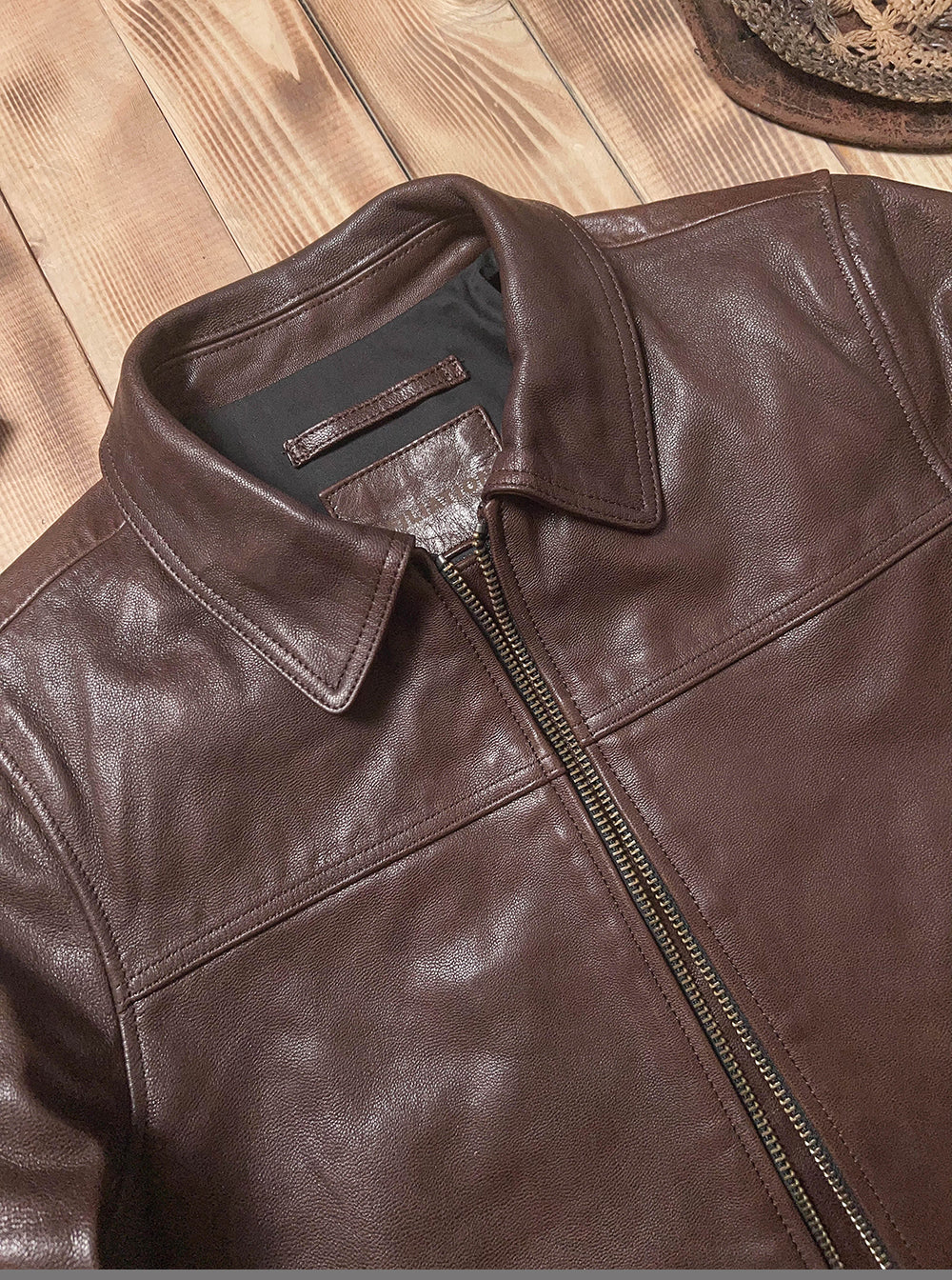 SALEプライス★VINTAGE復刻デザイン 植物タンニンなめし ゴートレザー シングルライダースジャケット★M~5XL ブラウン
