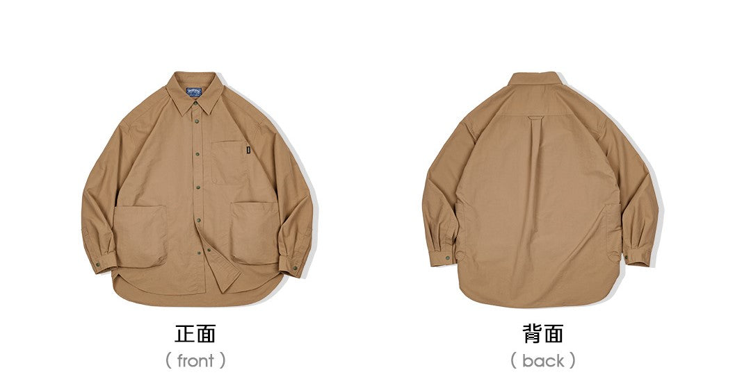 撥水性あり生地★ナイロン リップストップ 3ポケット スナップボタンシャツ★S~2XL