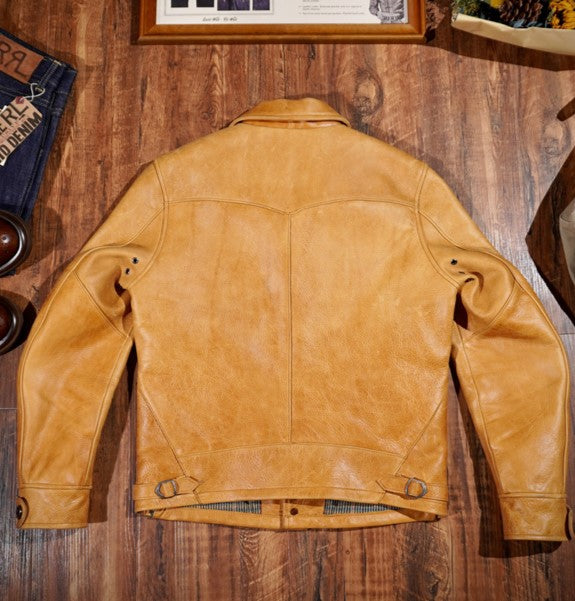 コンチョボタンがポイント★ヴィンテージ復刻 植物タンニン鞣しカウレザージャケット★S~4XL
