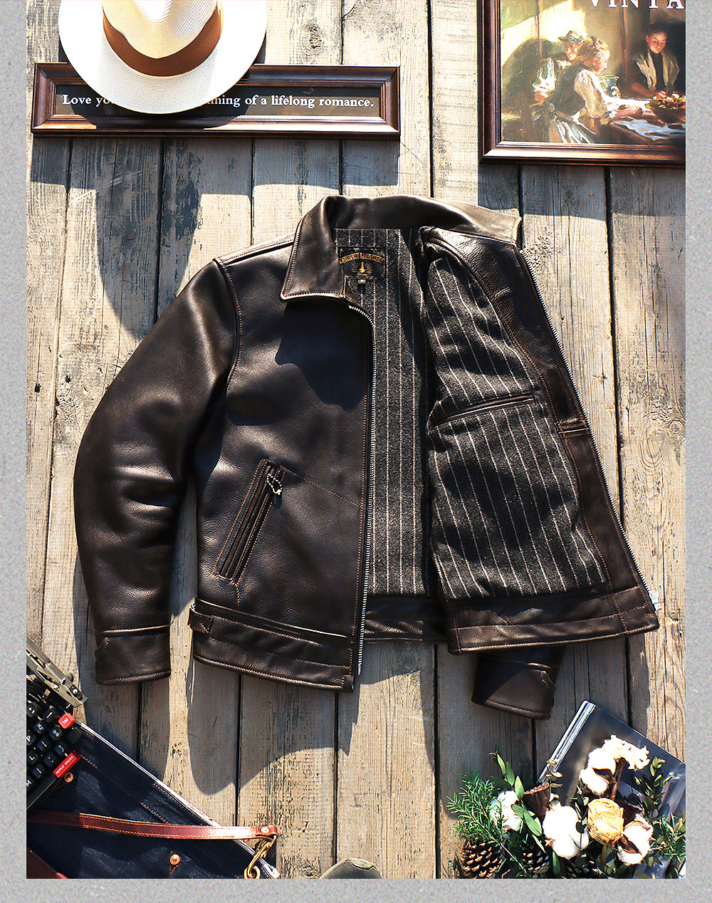 カウレザー シングルライダース ジャケット S~4XL