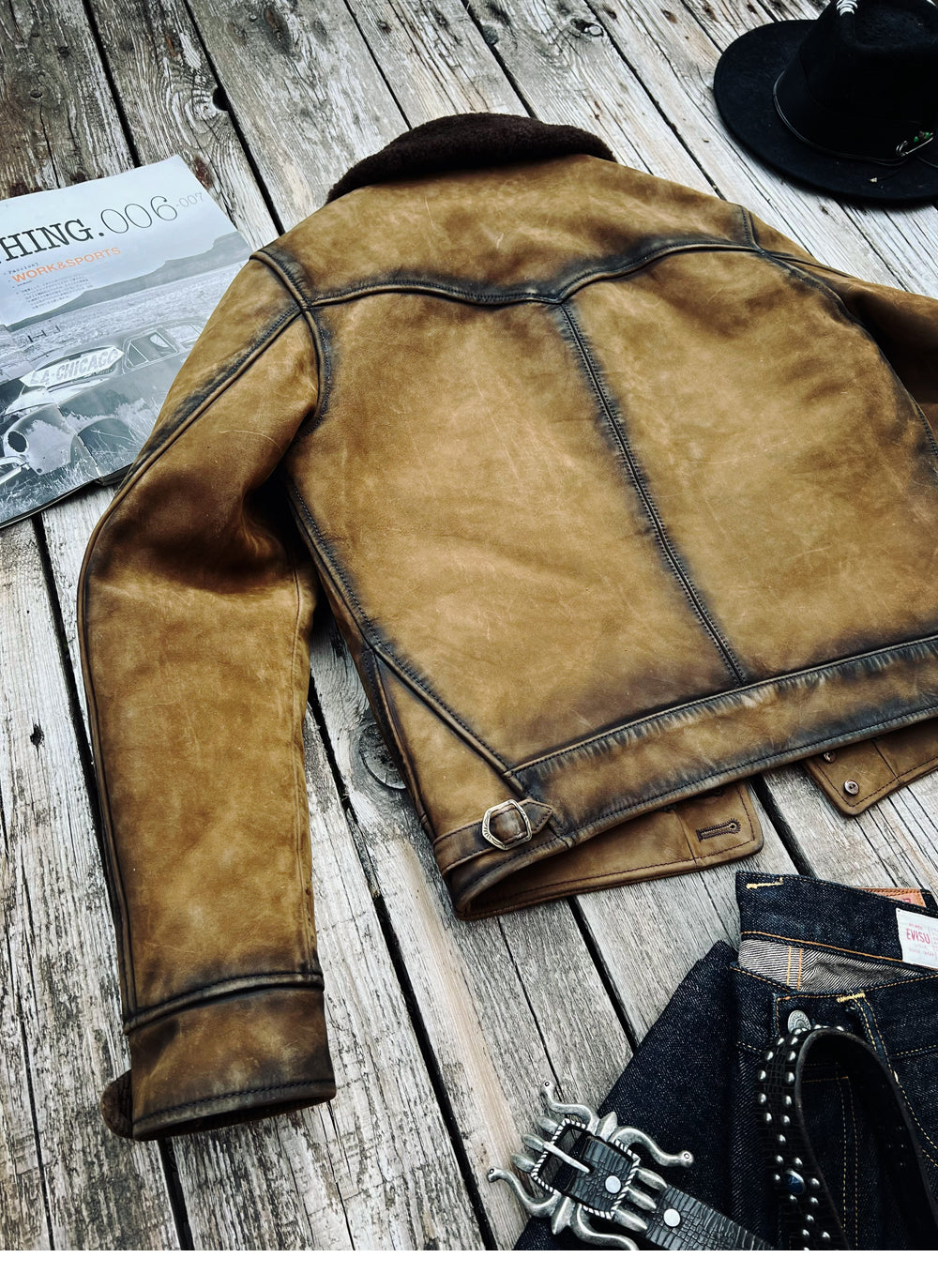 完璧なヴィンテージ加工★カウレザー×ムートン BILLINGS JACKET★S~3XL