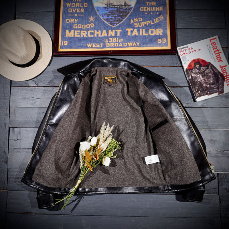 ☆茶芯 ホースハイドレザー シングルライダースジャケット☆S~4XL
