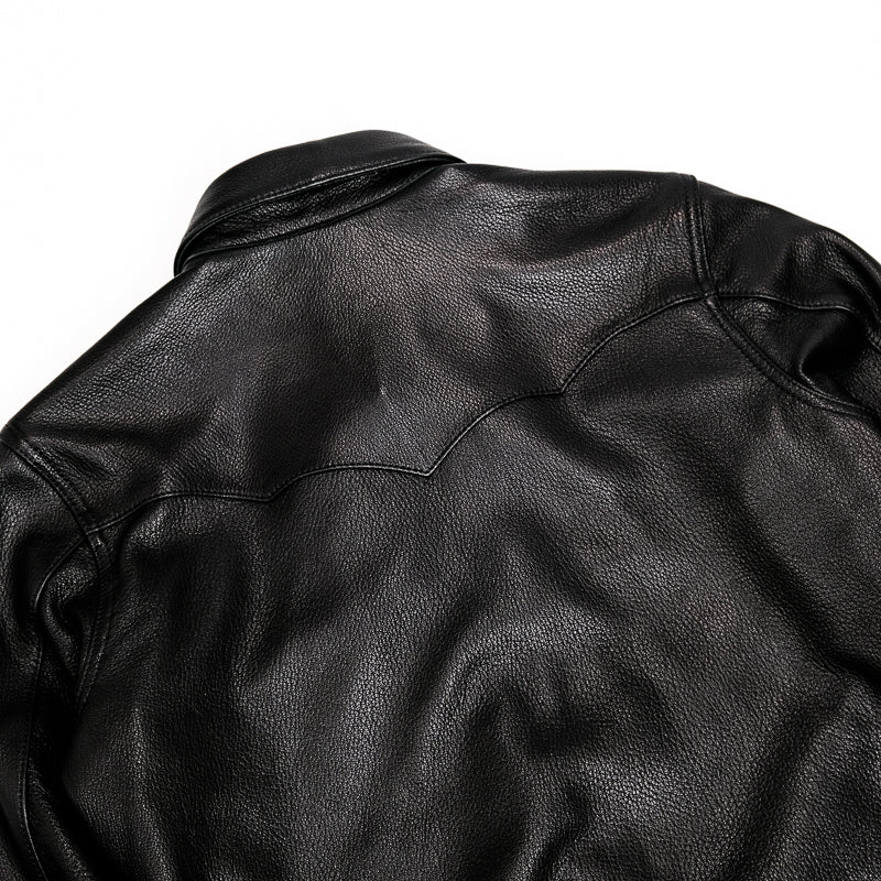 厚みあるモンゴル産★ラムレザーウエスタンシャツ★S~2XL