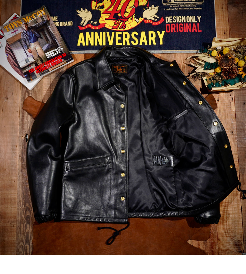 オイルワックス ホースハイドレザー使用★ヴィンテージデザイン レザーコーチジャケット★S~4XL