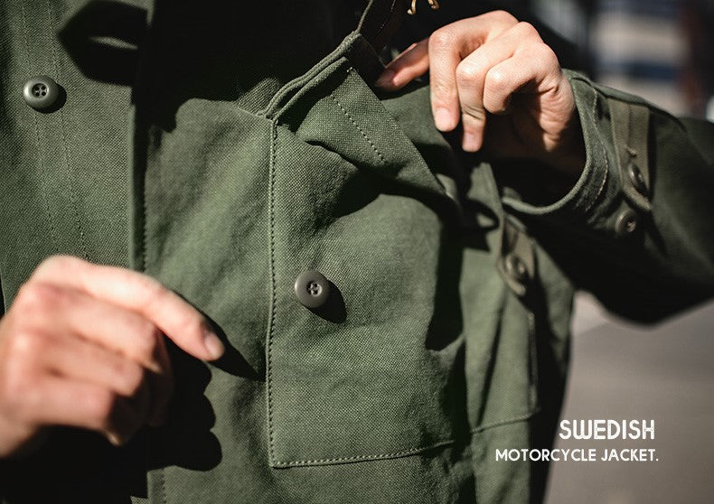 ▲スウェーデン軍 モーターサイクル ジャケット 復刻品 カーキ メンズ▼M~2XL