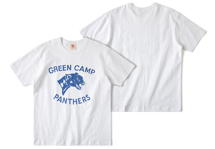 2色展開◆色味、プリントの雰囲気もGOOD◆ヴィンテージ復刻GREEN CAMP PANTHERSプリント Tシャツ◆S~2XL