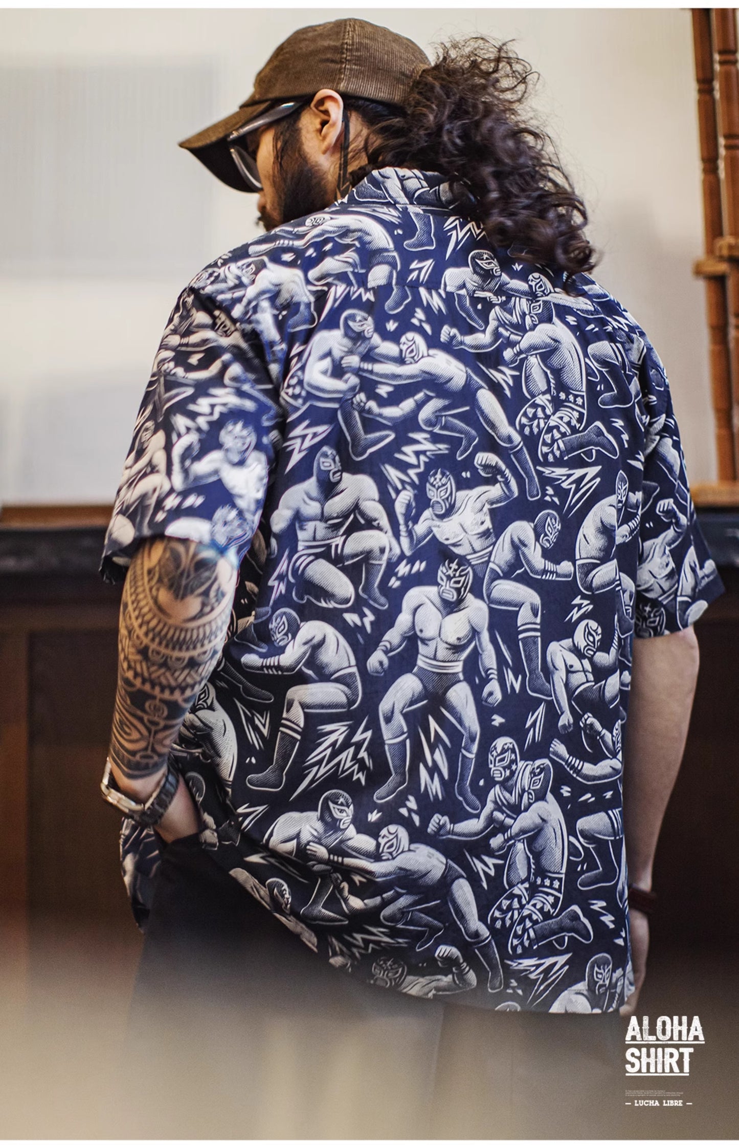 ▲覆面レスラー総柄 アロハシャツ▼S~2XL
