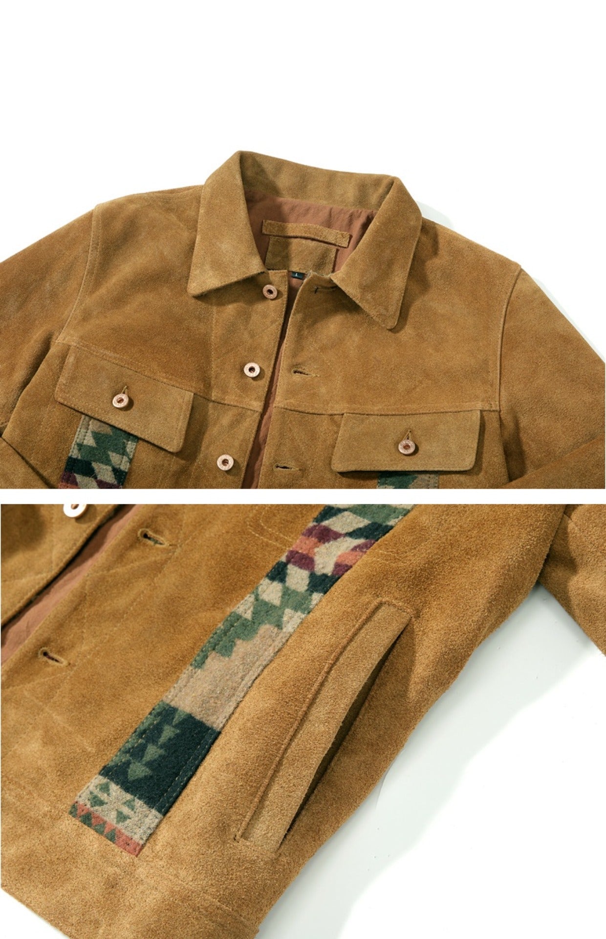 ◇ヴィンテージ復刻ナバホ柄ブランケット切り替えスウェードジャケット◇M~4XL