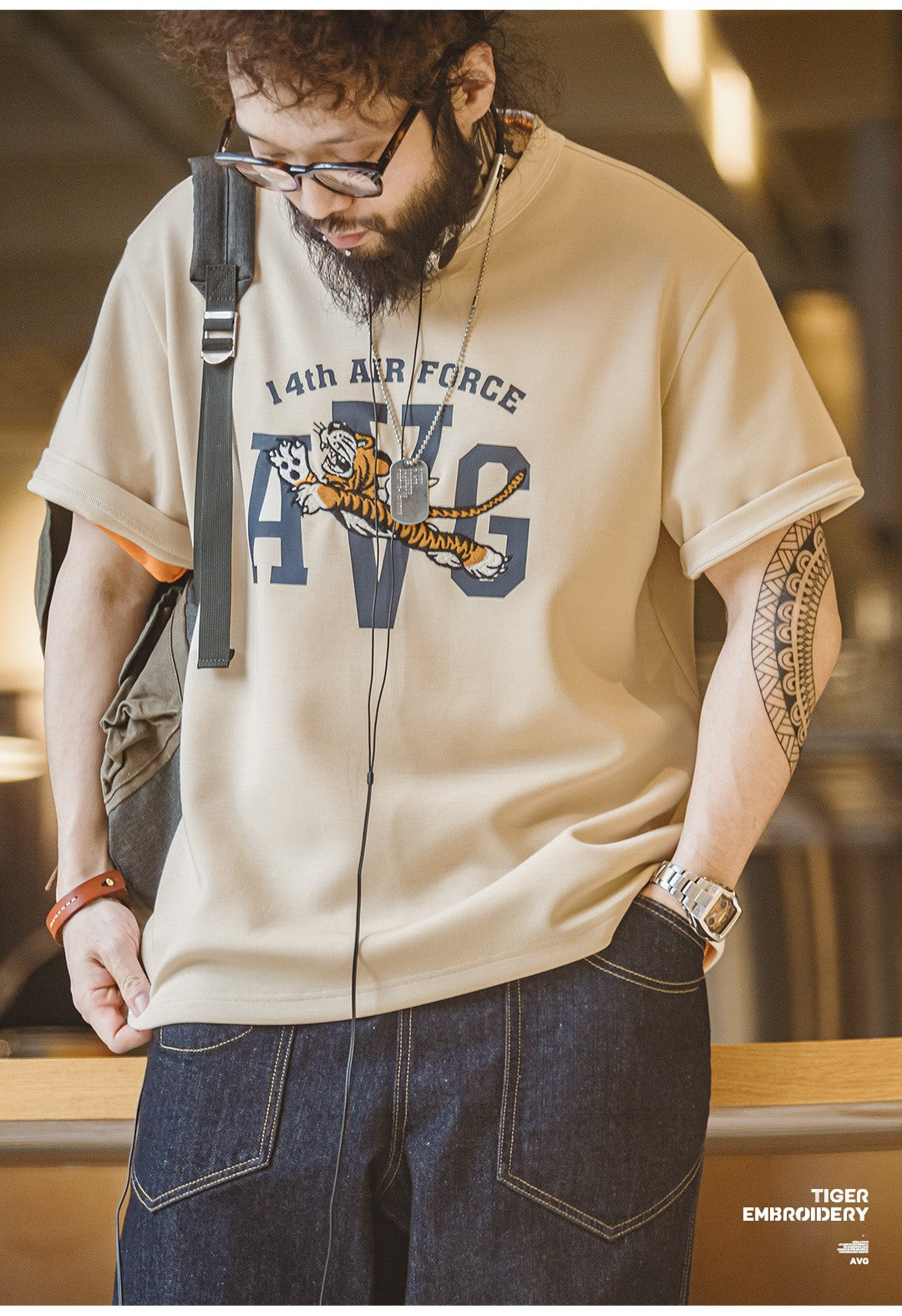 目の詰まった刺繍のクオリティーも抜群◆TIGER刺繍AIR FORCETシャツ◆S~2XL